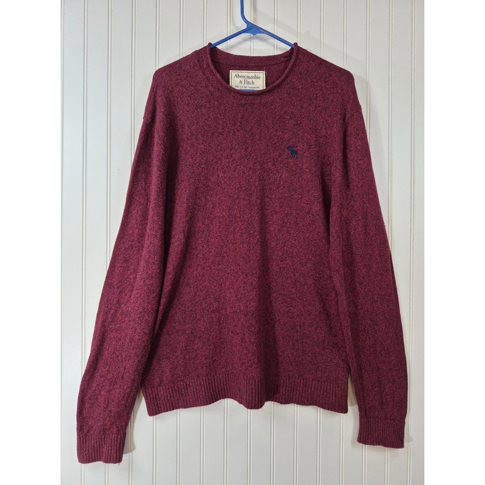 Vintage Abercrombie & Fitch Large Burgundy Marl Cotton Rolled Crewneck Sweater
